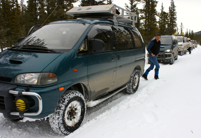 A very happy Delica owner... Dennis is smiling on the way thru Waiparous Valley