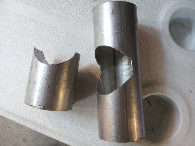 2.5&quot; exhaust pipe one piece cut 7&quot; long the other 3&quot; long and then notching thwm together in the middle.