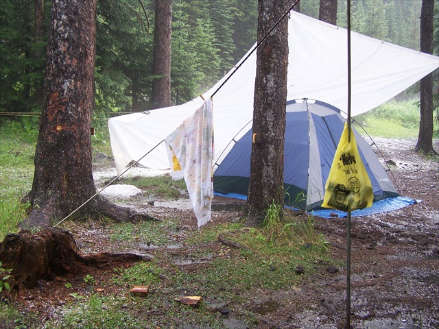 A dry tent after the hail storm