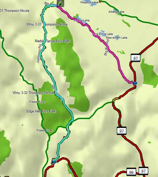Routes in Magenta and Cyan