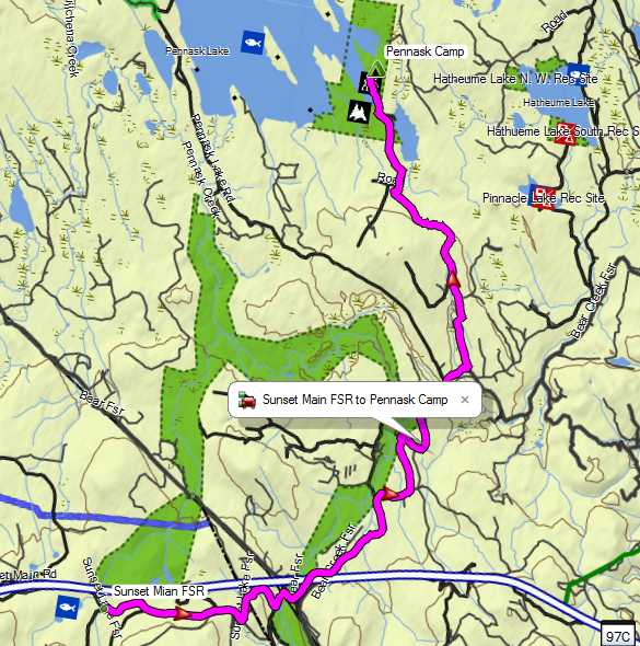 Route from Hwy 97C