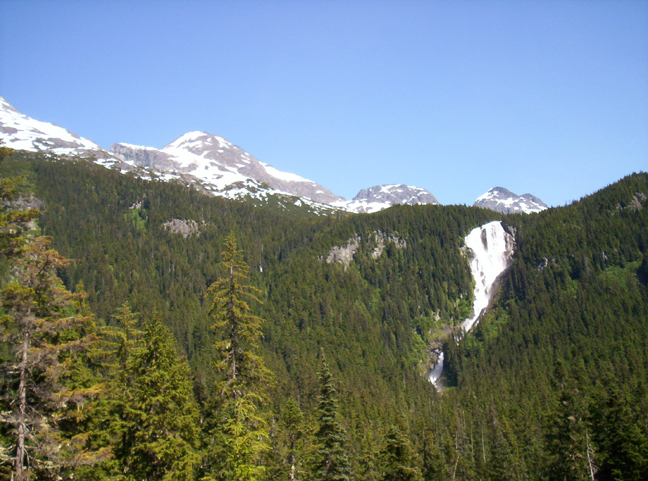 Odegaard Falls, plan to hike the Hunlen Falls one day. Hike to base block by snowslide.