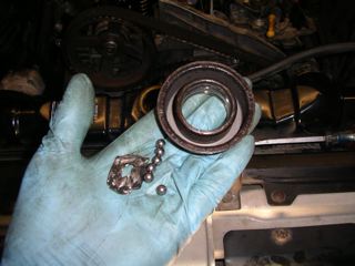 Tensioner pulley failure... vehicle had less than 100,000 kms and the belts had just been done by another shop to save some money (which it did not)...