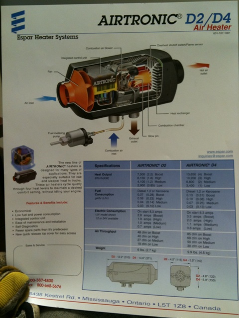 Here is the heater. It runs off the diesel in the tank and is connected to the auxilliary battery, which will only be tied to the Odyessy when being charged.