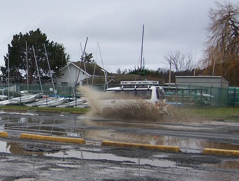 Splashing thru the puddle...<br />In a white high-roof Delica...<br />Laughing all the way, ho, ho, ho