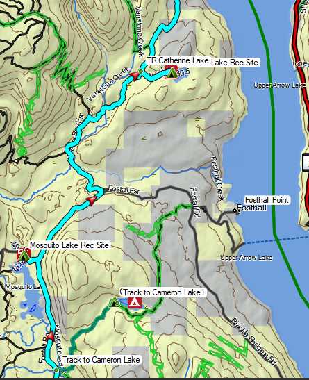 Route from Cameron to Mosquito and Catherine