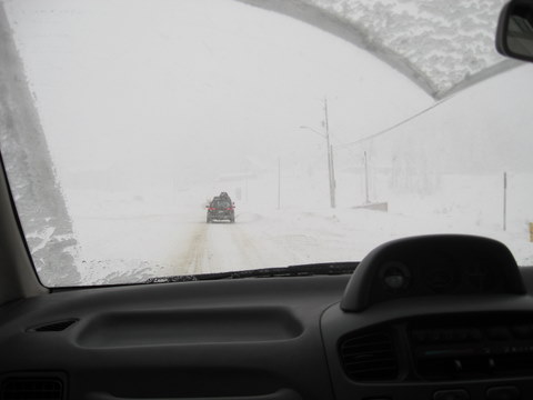 Driving up the road to the Mt. Washington Ski Resort.